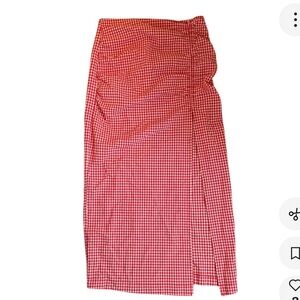 Zara red Gingham Midi Skirt. Size xs